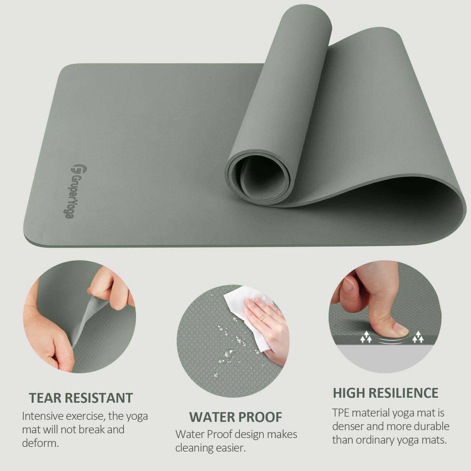 Gruper Yoga Mat Non Slip, 72&Prime;L x 24&Prime;W x 0.24*24*72 Inches, Gray