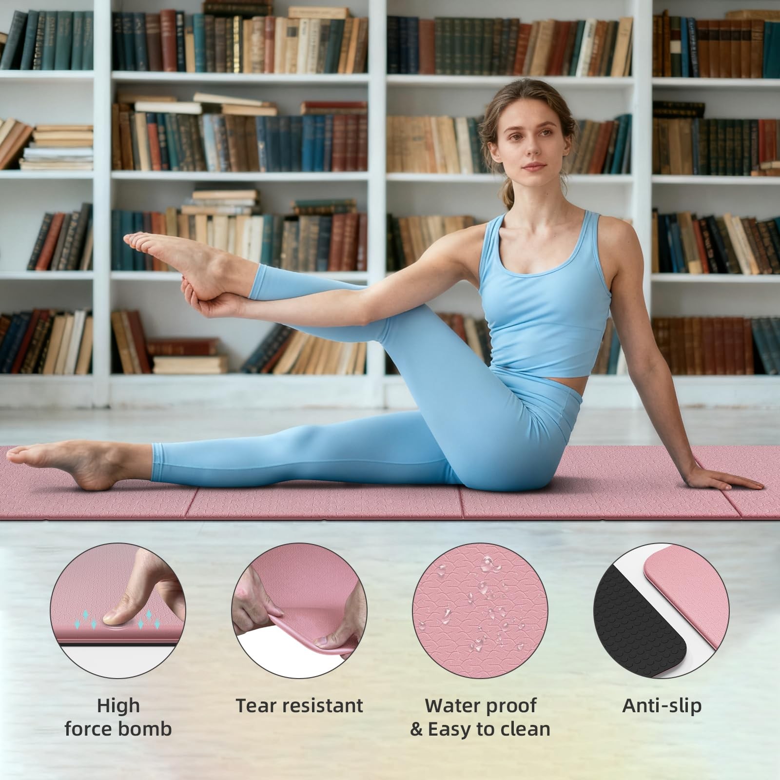 Foldable TPE Yoga Mat Thick 10mm,75&Prime; x40&Prime;Extra Large Exercise Mats