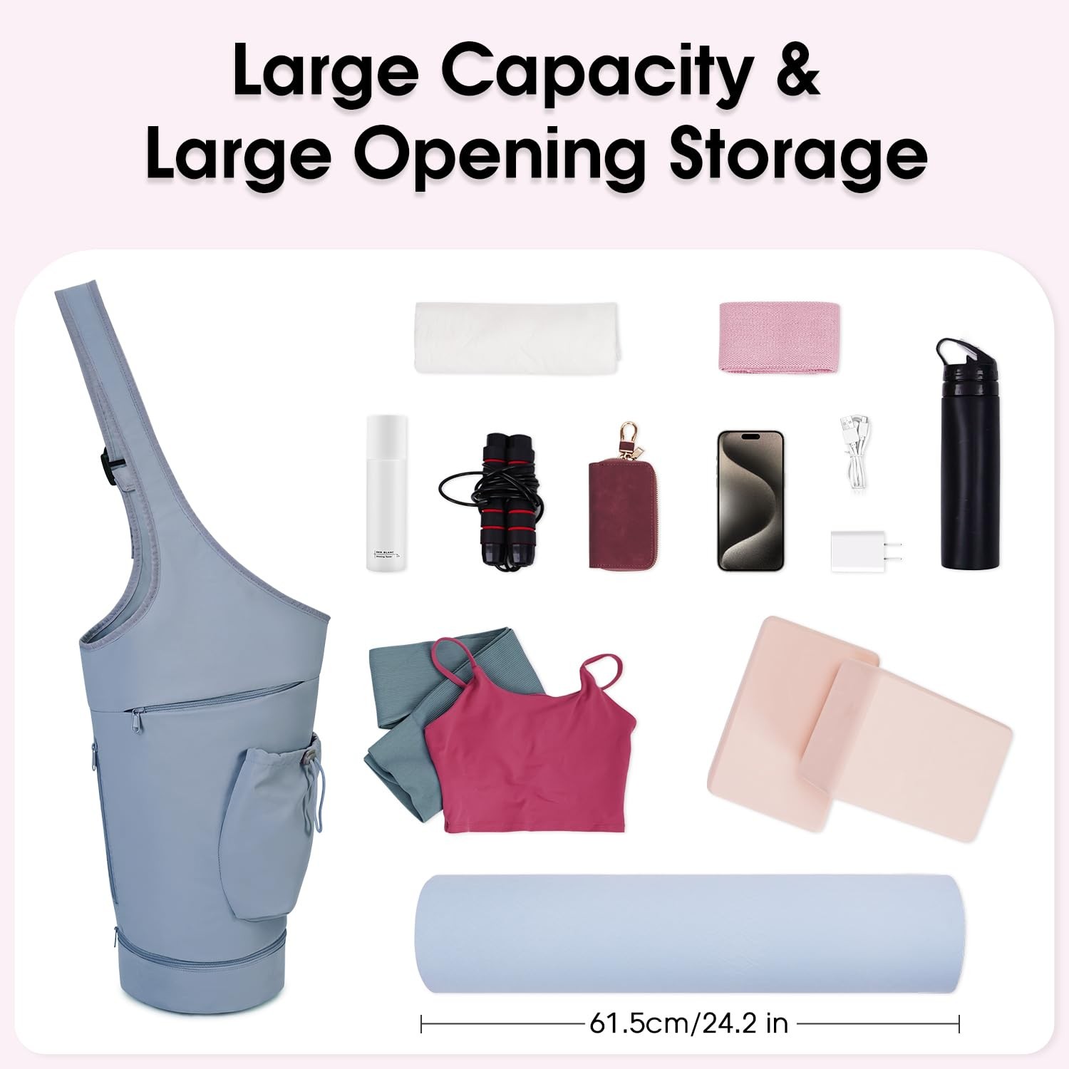 Yoga Mat Bag, Opening Large Yoga Mat Carrier Bag with Zipper Pocket and Botto…