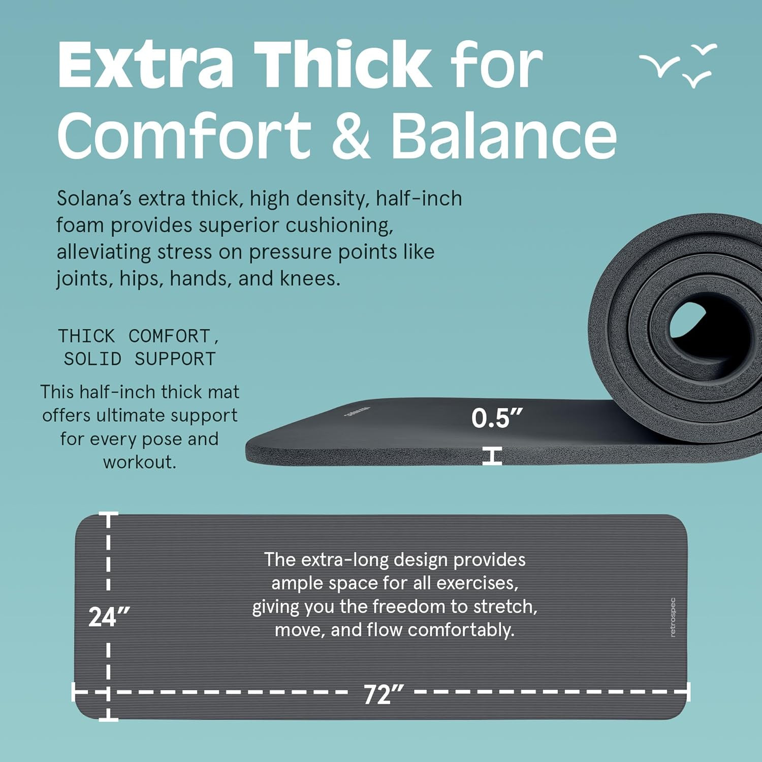 Retrospec Solana Yoga Mat Thick 1/2In Non-Slip Workout Mat with Nylon Strap – 72