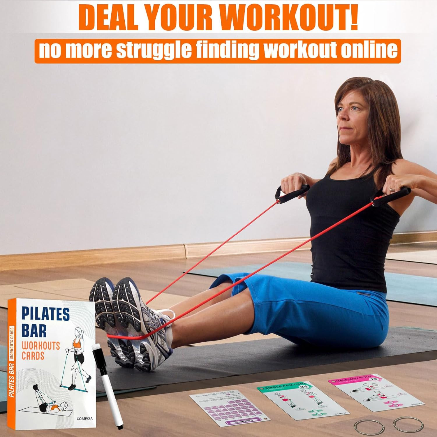 Pilates Bar Workouts for Women-58 Exercise Cards with Pilates Stick Work Out Pos
