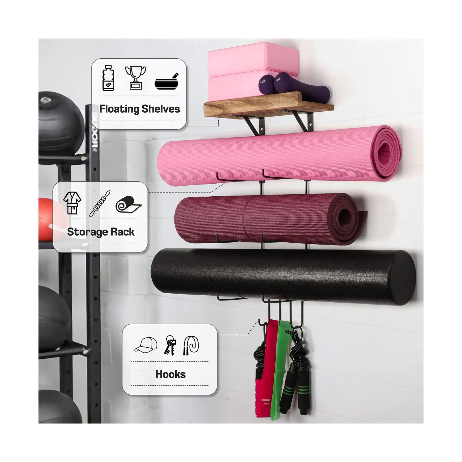 2 PACK Yoga Mat Holder Wall Mount Yoga Mat Storage Shelf Rack H… FAST USA SHIP