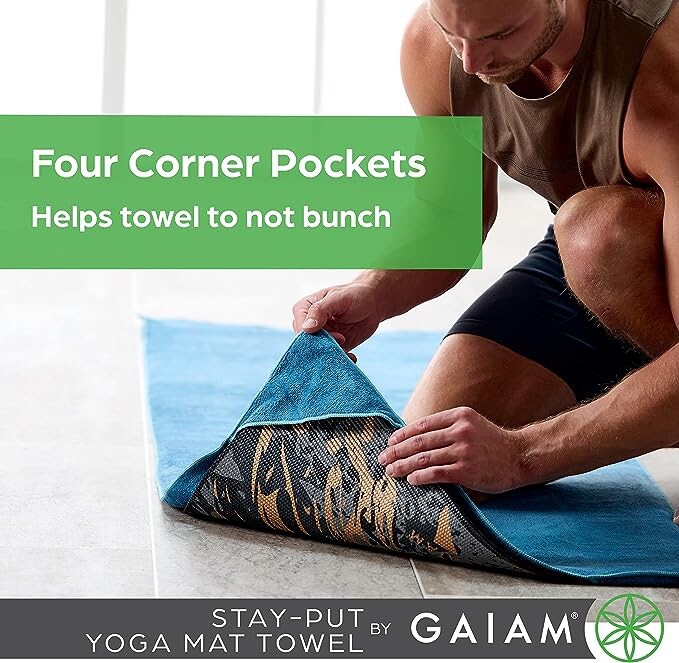 Gaiam Active Dry Yoga Mat Towel Stay Put Corner 70&Prime;x26&Prime; Absorbent Quick Drying
