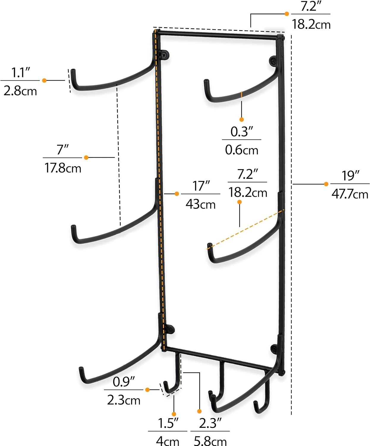 Wallniture Guru Yoga Mat Holder Wall Mount with 3 Hooks for Hanging Yoga Strap,