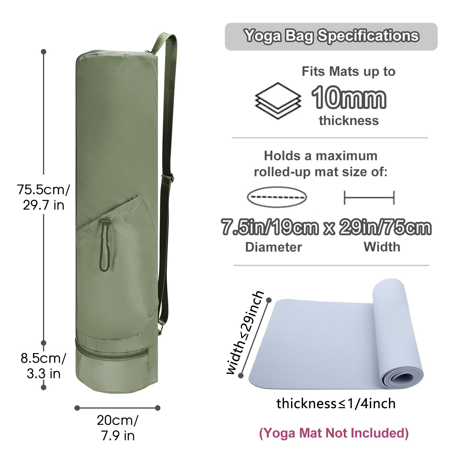 Yoga Mat Bag Full Zip Cargo Carrier With Water Bottle Pocket Wet Storage Gym