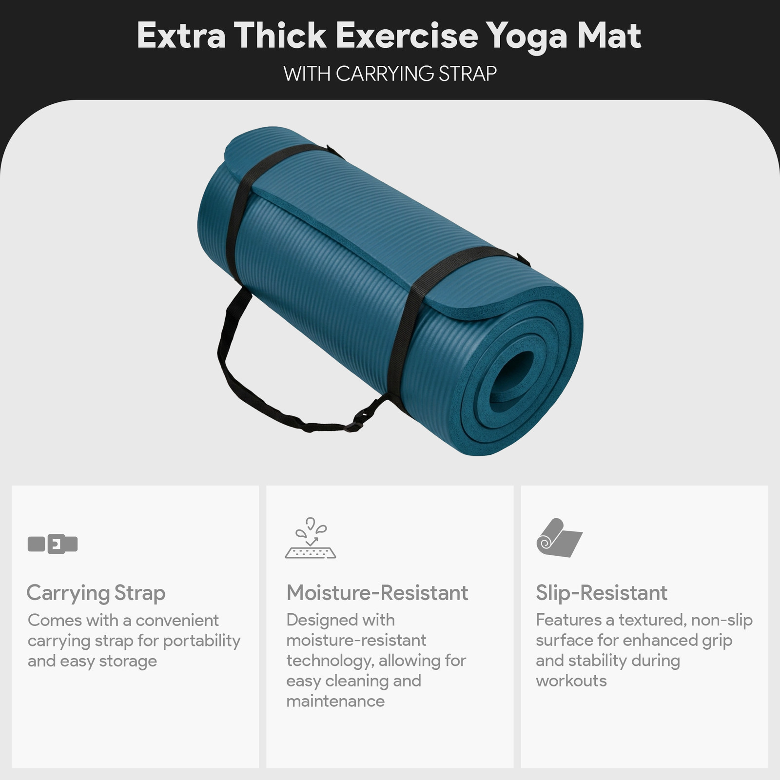BalanceFrom Yoga Mat, 1&Prime; Extra Thick Exercise Pilates Workout Mat, Navy Blue