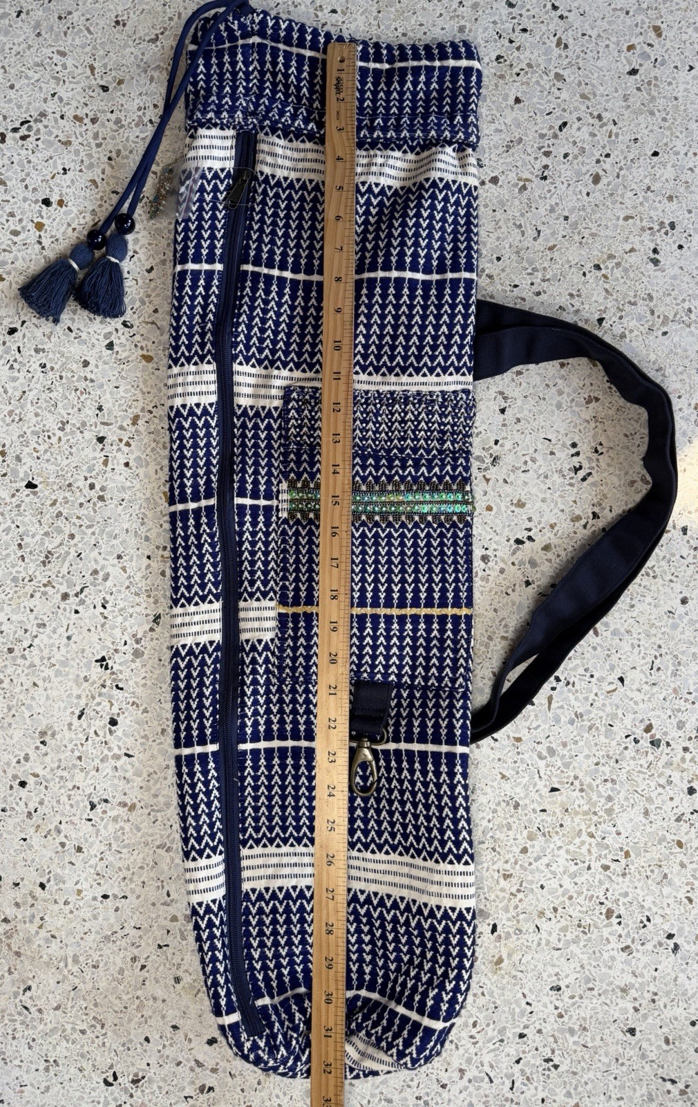 Jean-Louis Sherrer Pull String Yoga Mat Zip Bag Designer Natural Knit Blue White