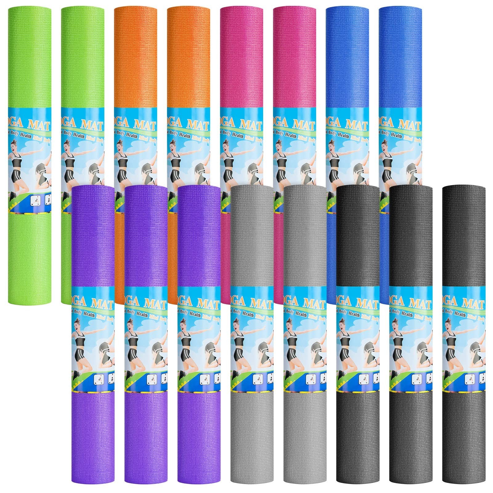 24 Pack 3 mm Thick Yoga Mat Bulk, Non Slip Exercise Workout Fitness Pad for W…