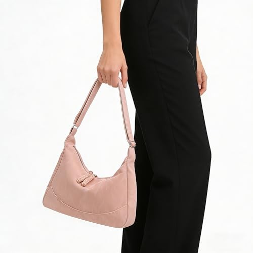 Shoulder Bag for Women,Ultra Soft Foldable Vegan Leather Crossbody B Pu-pink