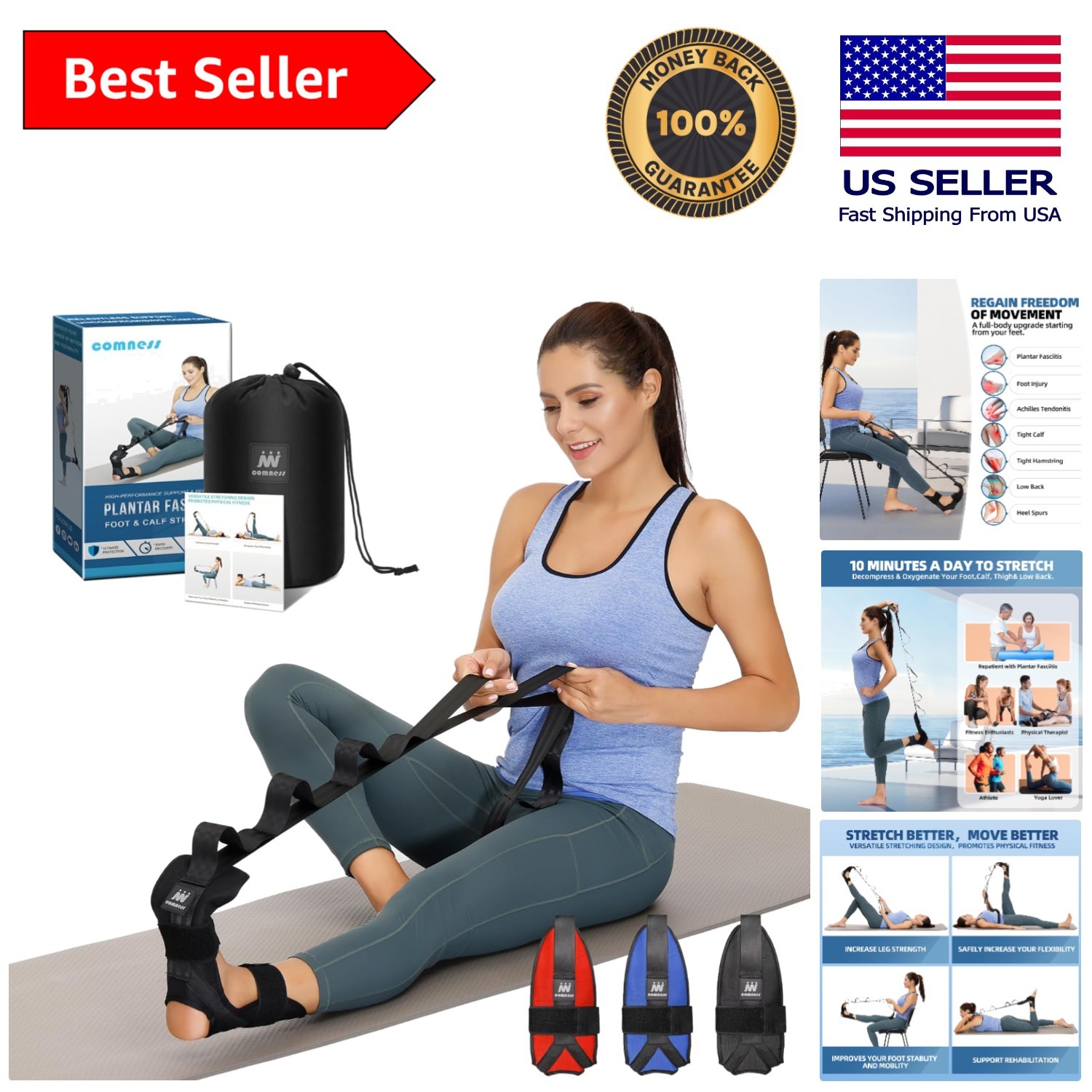 Ergonomic Foot and Calf Stretcher Strap for Pain Relief & Enhanced Flexibility