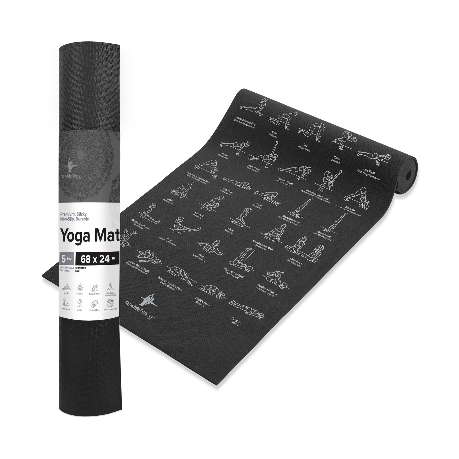 NewMe Fitness Yoga Mat for Women and Men – Large, 5mm Thick, 68 Inc… Fast Ship