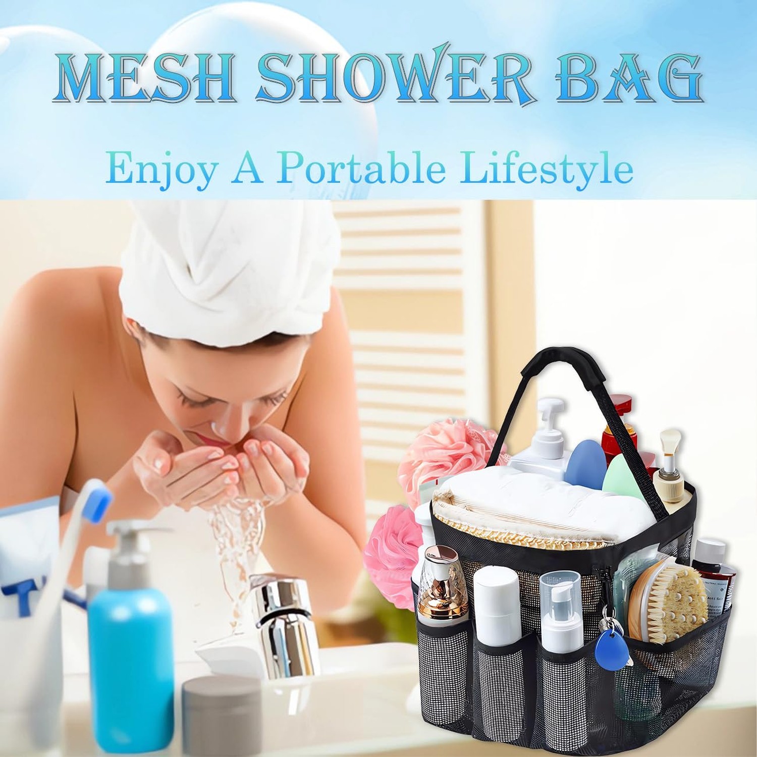 Mesh Shower Caddy Portable for College Dorm Room Essentials, 8-Pocket Large C…