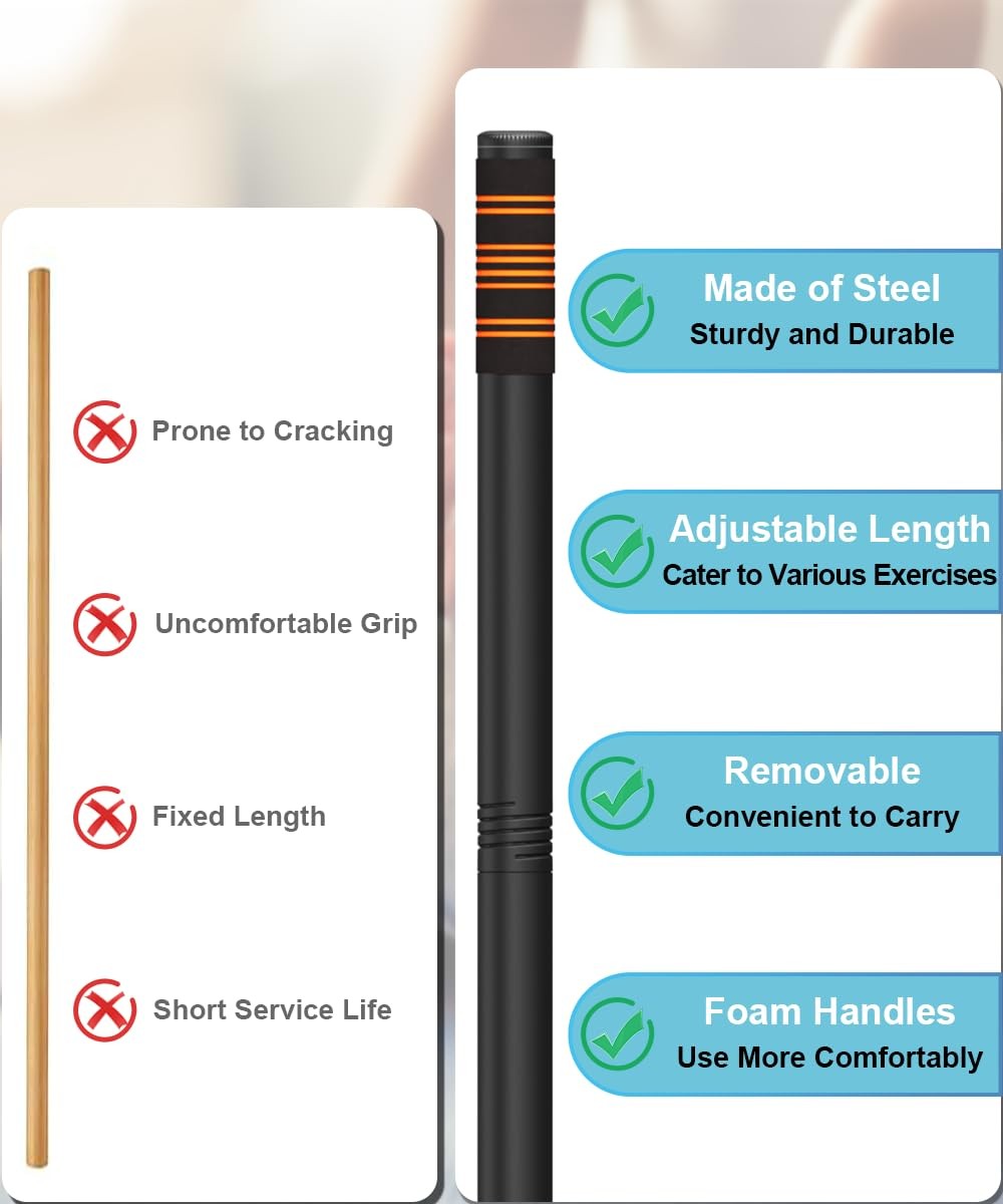 5FT Adjustable Yoga Stretch Stick Steel Mobility Exercise Pole With Foam Grip