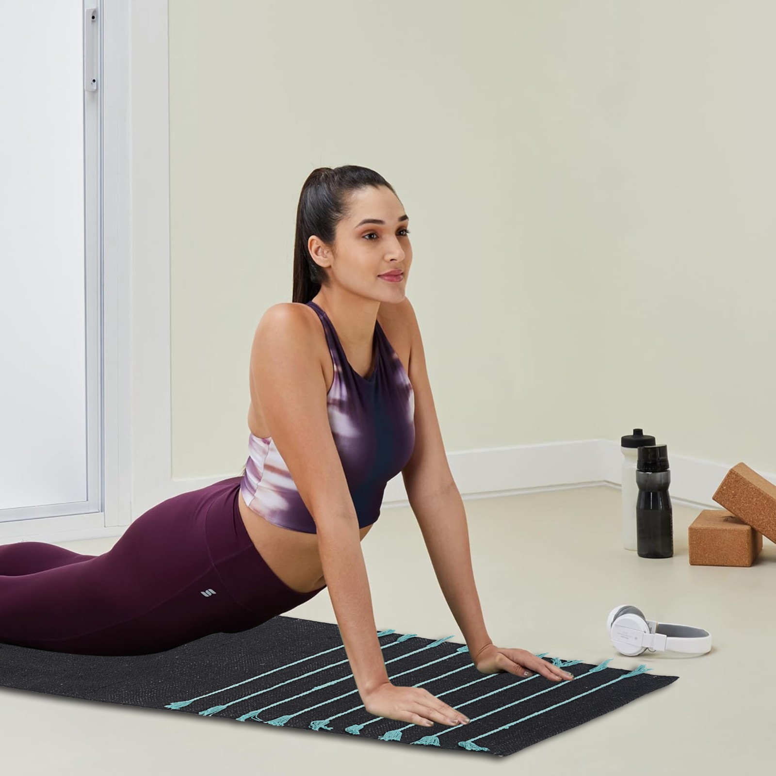 Herbal Organic Cotton Yoga Mat: Hand-Woven Non-Slip Fitness Rug 24”x72”x5mm
