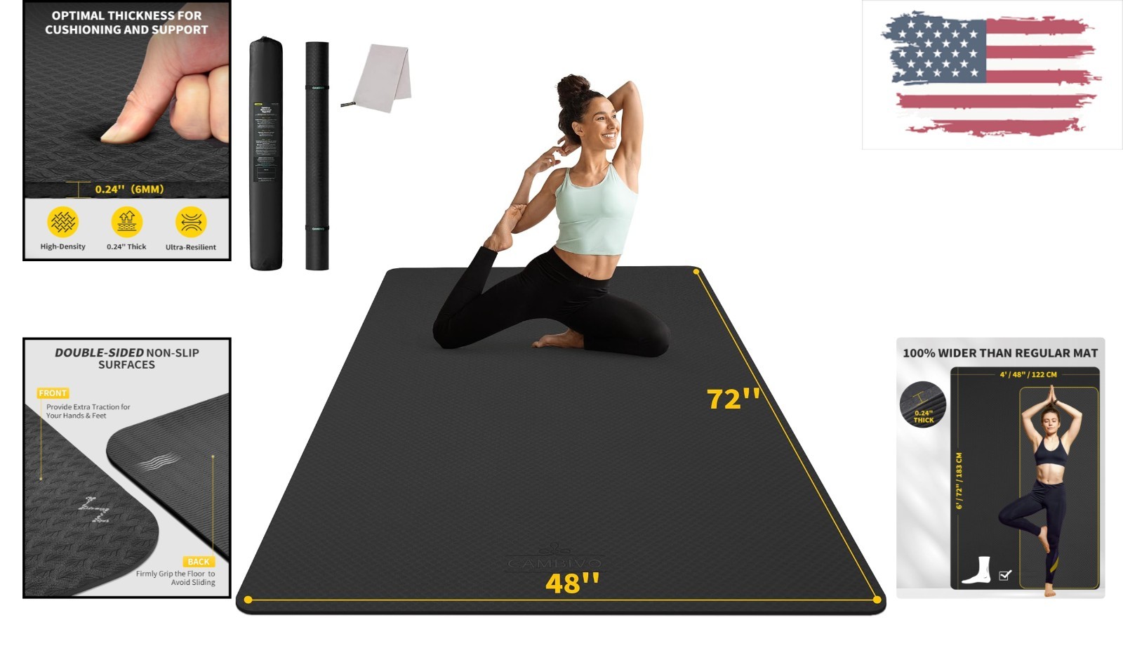 Extra Long 6&rsquo;x4&prime; Yoga Mat with Microfiber Towel – Ultimate Stability & Comfort