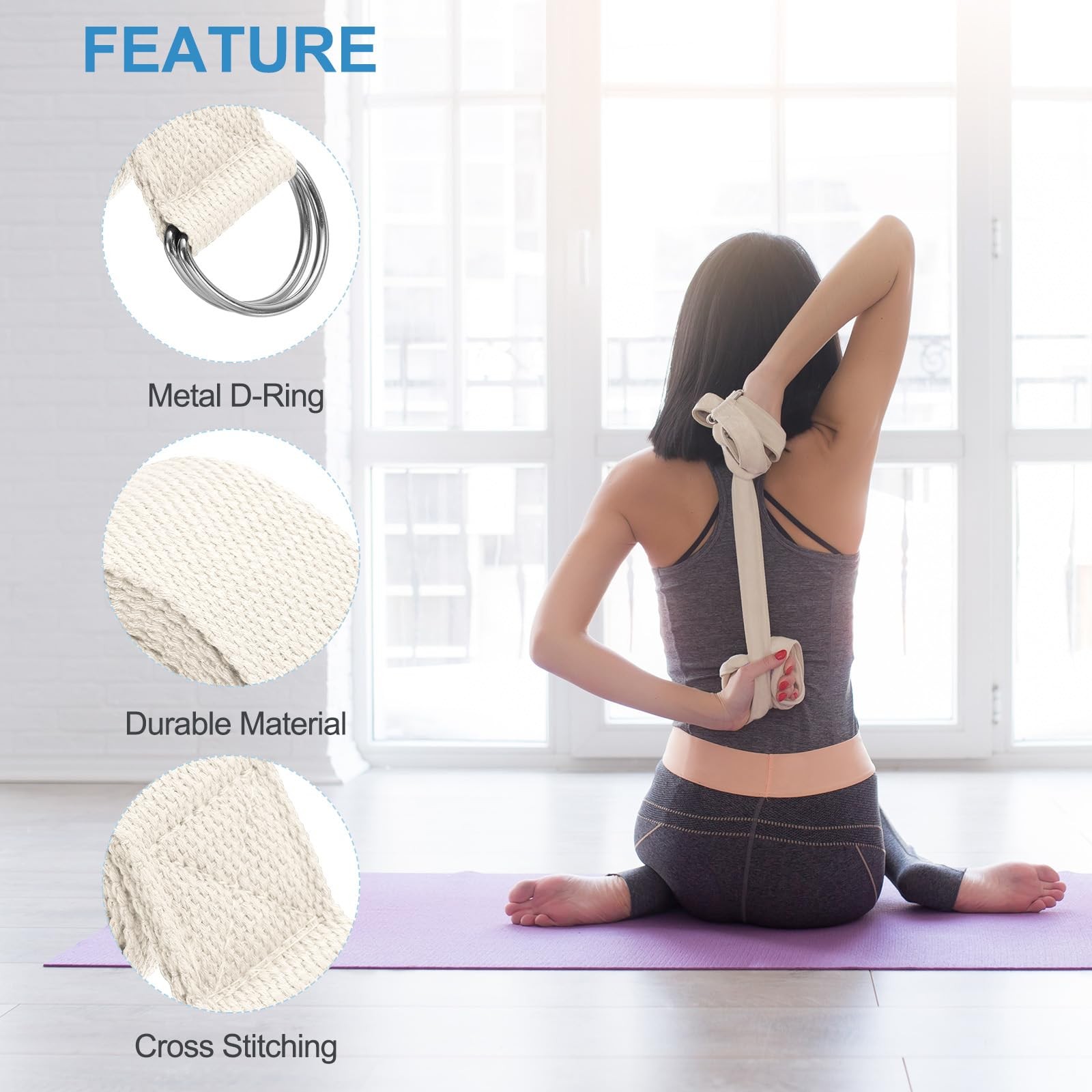 Yoga Strap for Stretching 6 Feet, 10Pcs Cotton Yoga Belt with Adjustable Meta…