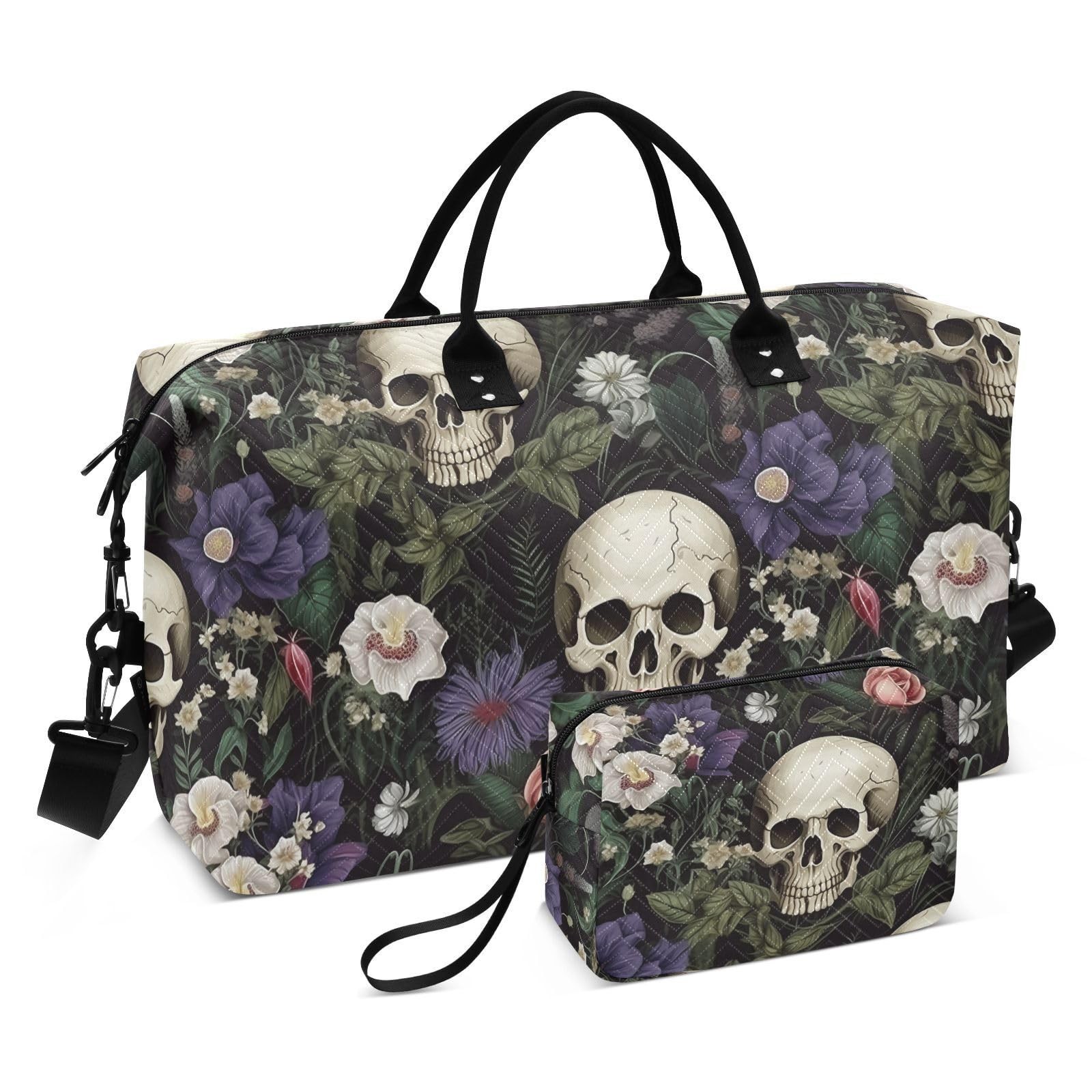 Skull Travel Duffle Gym Weekender Swim Bag with Toiletry Bag for Women – Purp…