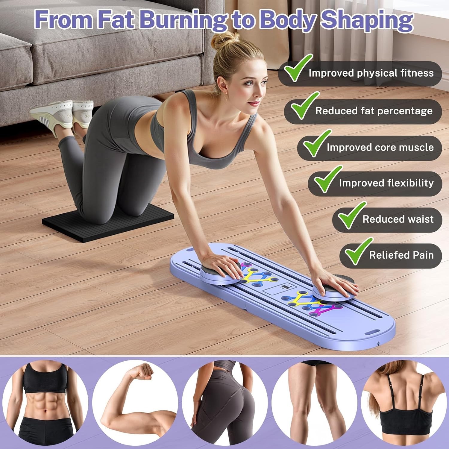 Pilates Board,Foldable ReformerPilates Equipment with Timer, Multi-PurposePURPLE