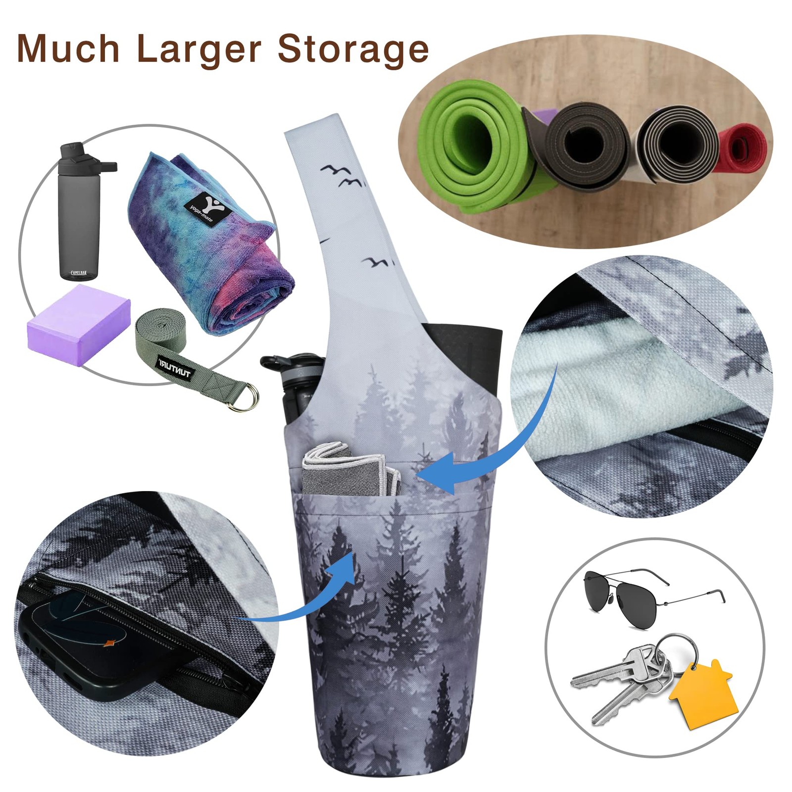 Yoga Mat Bag with Large Size Pocket and Zipper Pocket Long Tote Fit Most Size…