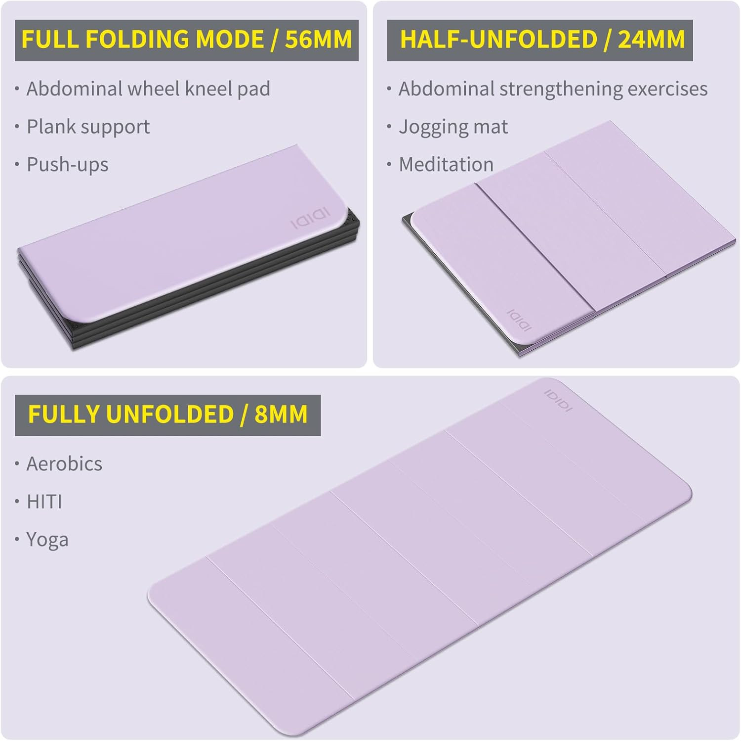 Foldable Yoga Mat Extra Thick & Large (74&Prime; X 31.5&Prime; X 0.32&Prime;), Double-Sided Non Sl