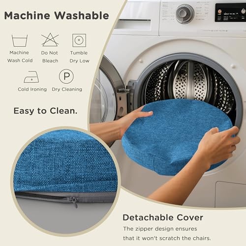.5&Prime; Thick Non Slip Round Chair Pad Set of 16&Prime; | Machine-Washable Cover, 2 Blue