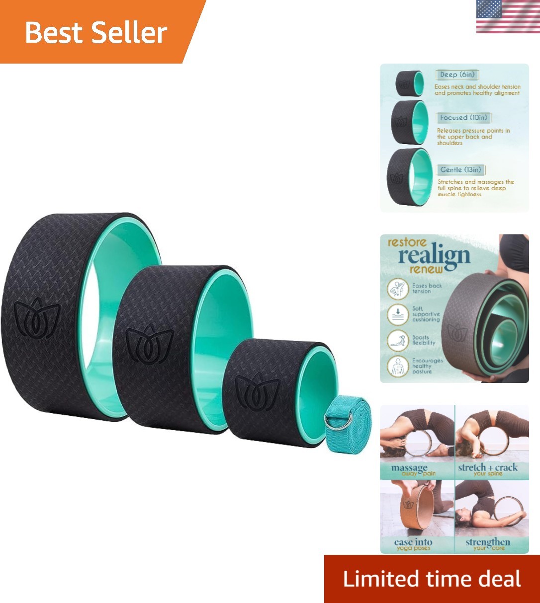 Yoga Wheel 3-Pack – Enhance Flexibility & Alleviate Back Pain, 10&Prime; Diameter