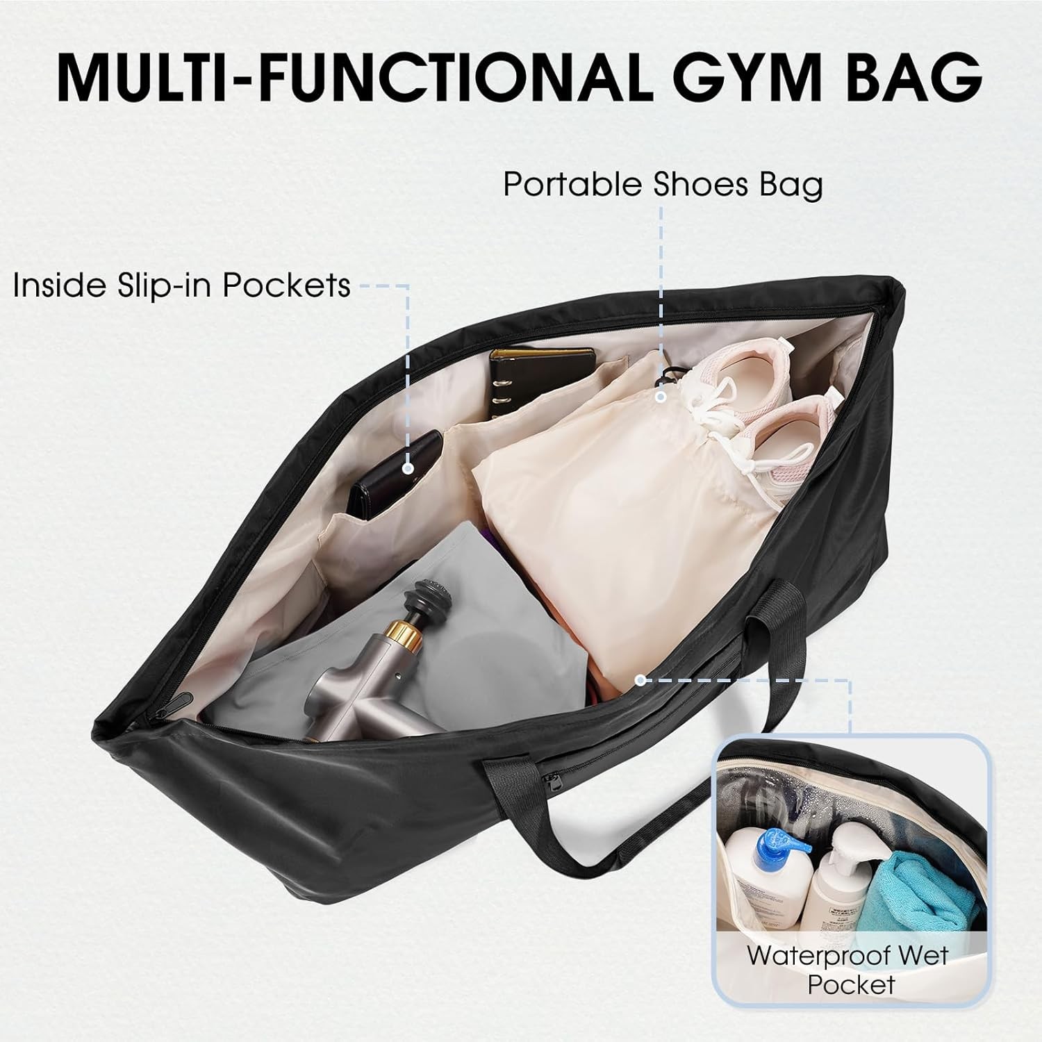 Large Yoga Mat Bag with Shoes Compartment and Wet Pocket Ladies Pilates Gym Tote