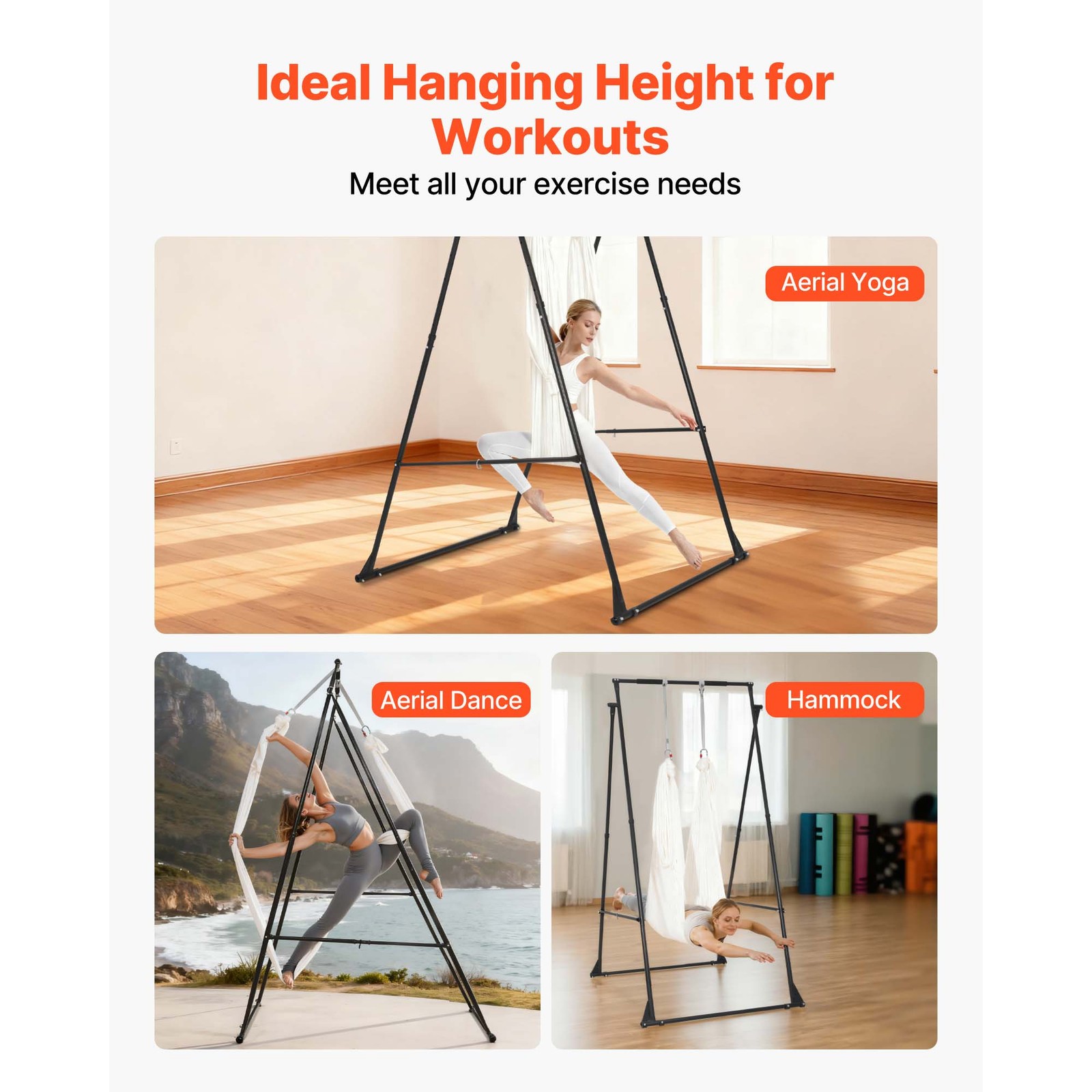 Uimoso Yoga Stand Frame 440 lbs Capacity with 6.6-Yard Aerial Hammock