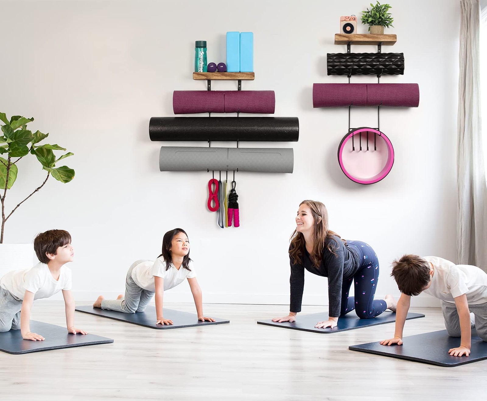 2 PACK Yoga Mat Holder Wall Mount Yoga Mat Storage Shelf Rack Home Gym Access…