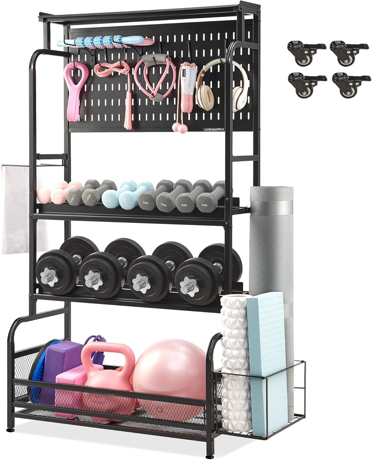 Taller Home Gym Storage Organizer, Yoga Mat Storage Rack with Hanging Board, Exe