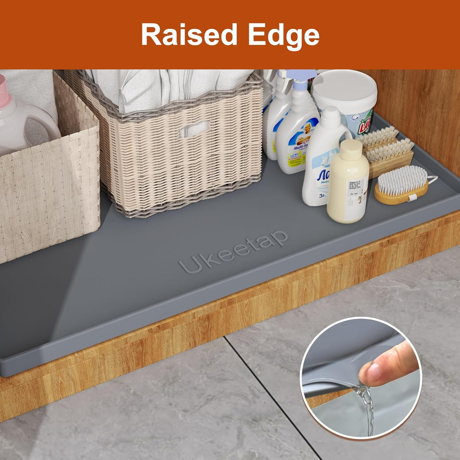 Extra Thick Silicone Mat Waterproof with Raised Edge 34&Prime; X 22&Prime;, under Sink Mat f