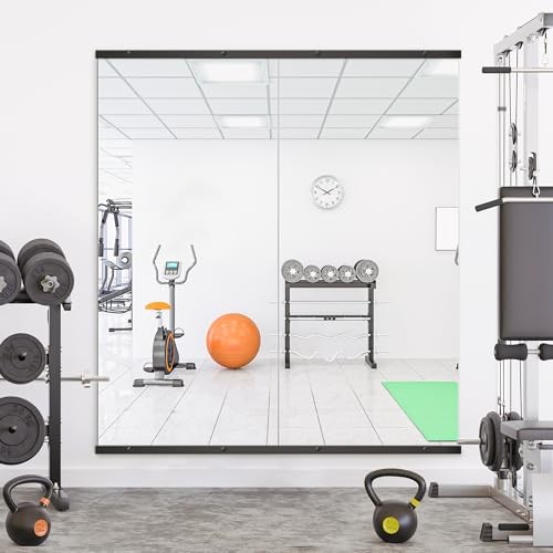 Home Gym Mirror for Wall,56x28x2PCS Full 56&Prime;L x 28&Prime;W x 2PCS Matte Black