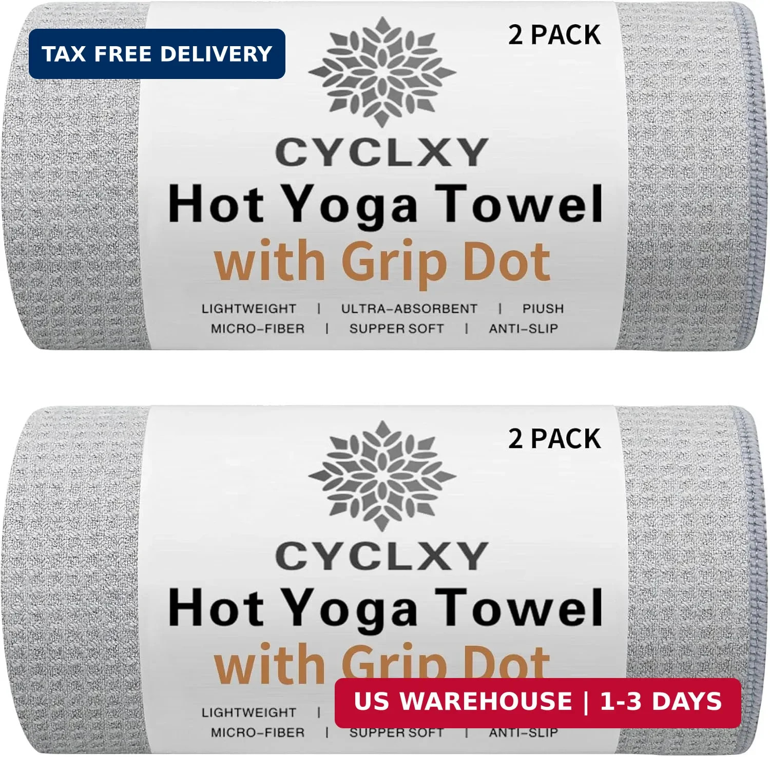 2 Pack Hot Yoga Towel with Grip Dot，Stickyfiber Yoga Mat Towels Non Slip for Hot