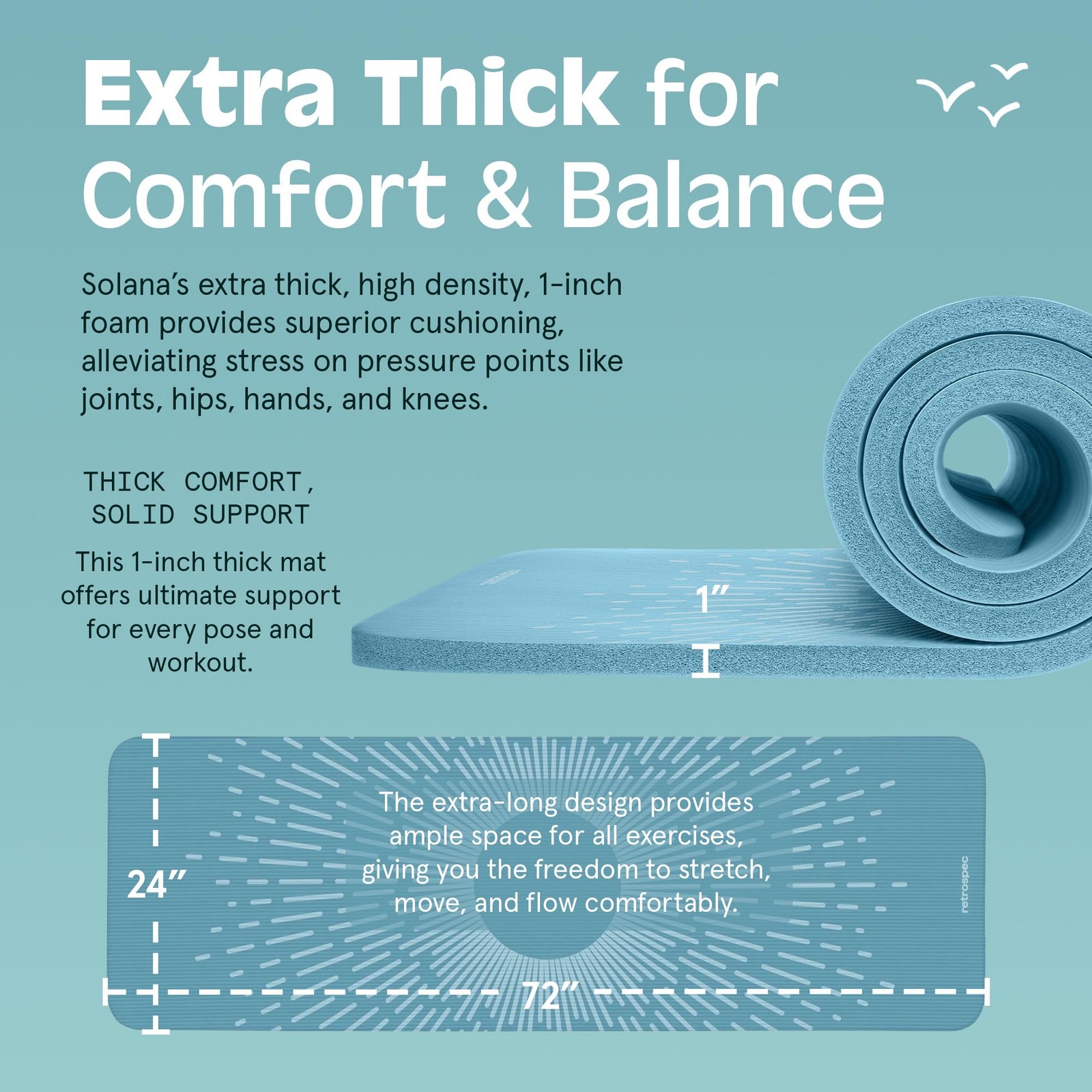 Solana Yoga Mat 1&Prime; Thick w/ Strap Non Slip Exercise Pilates Blue Mist_ SALE OFF
