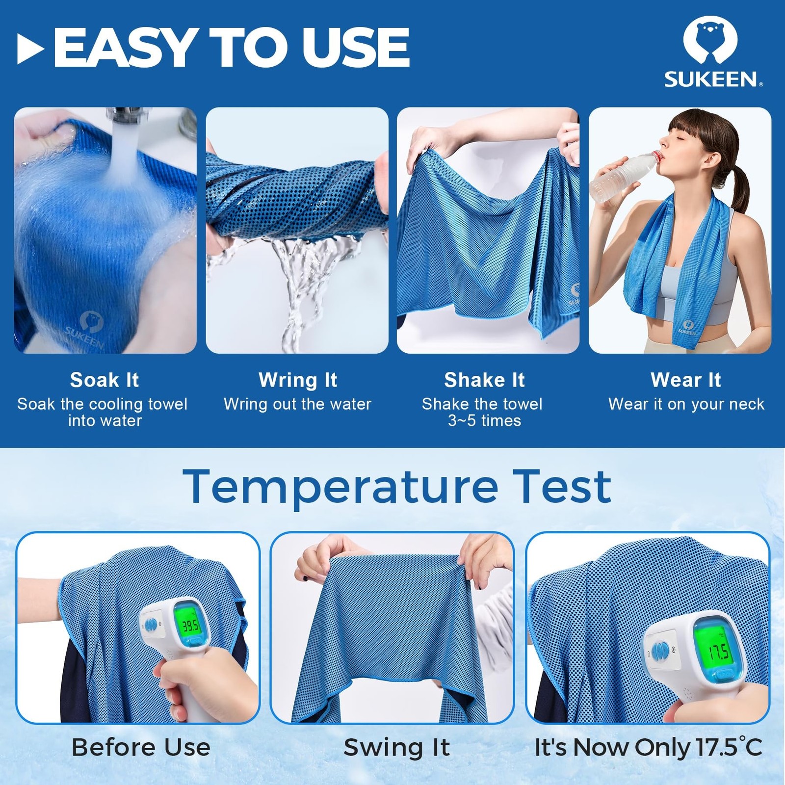 Sukeen Cooling Towels 6 Pack (40&Prime;x12&Prime;), Cooling Towels for Neck and Face, Qui…