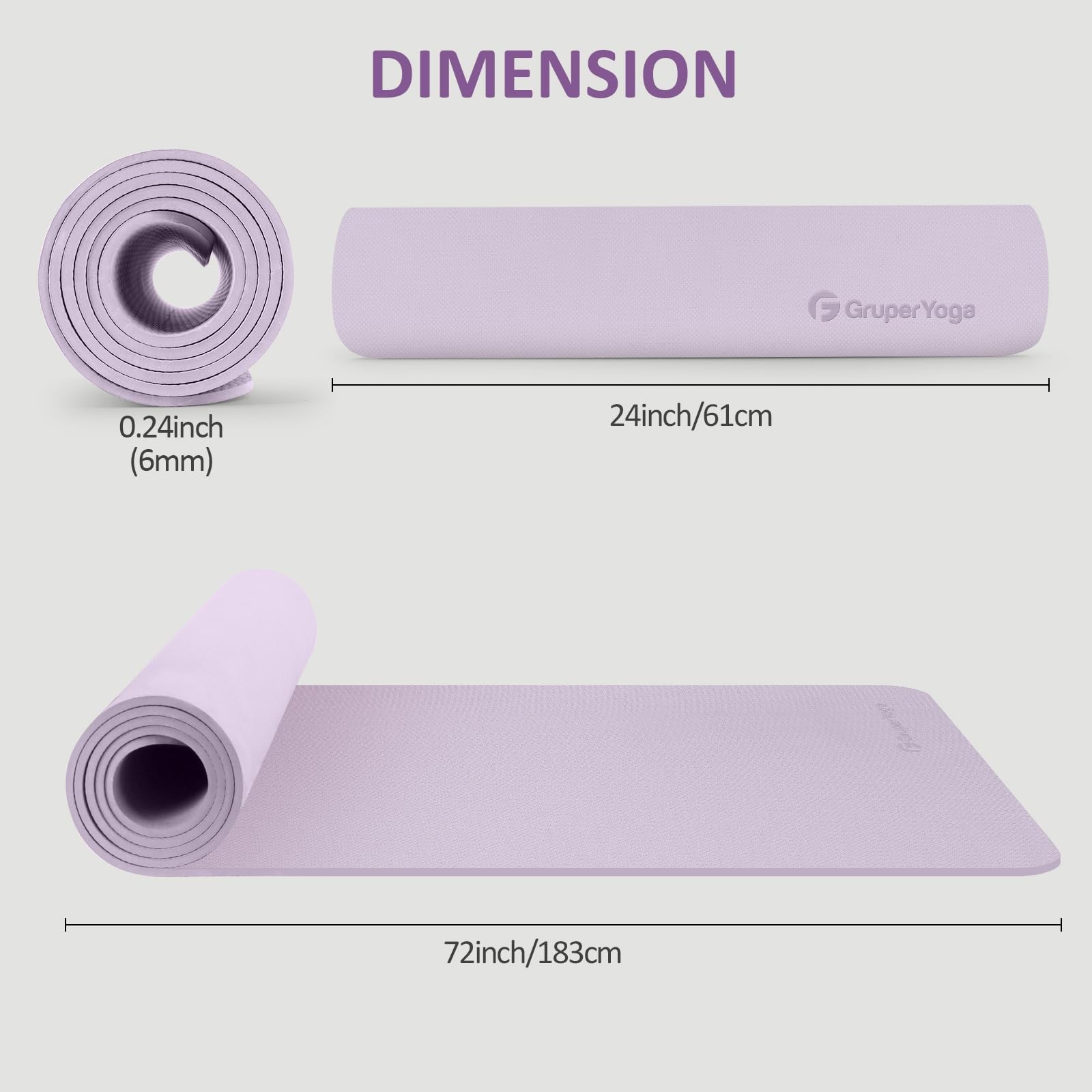 Yoga Mat Non Slip, 72&Prime;L x 24&Prime;W x 0.24&Prime;/0.32&Prime;TH, Anti-Tear Exercise Mat with C…