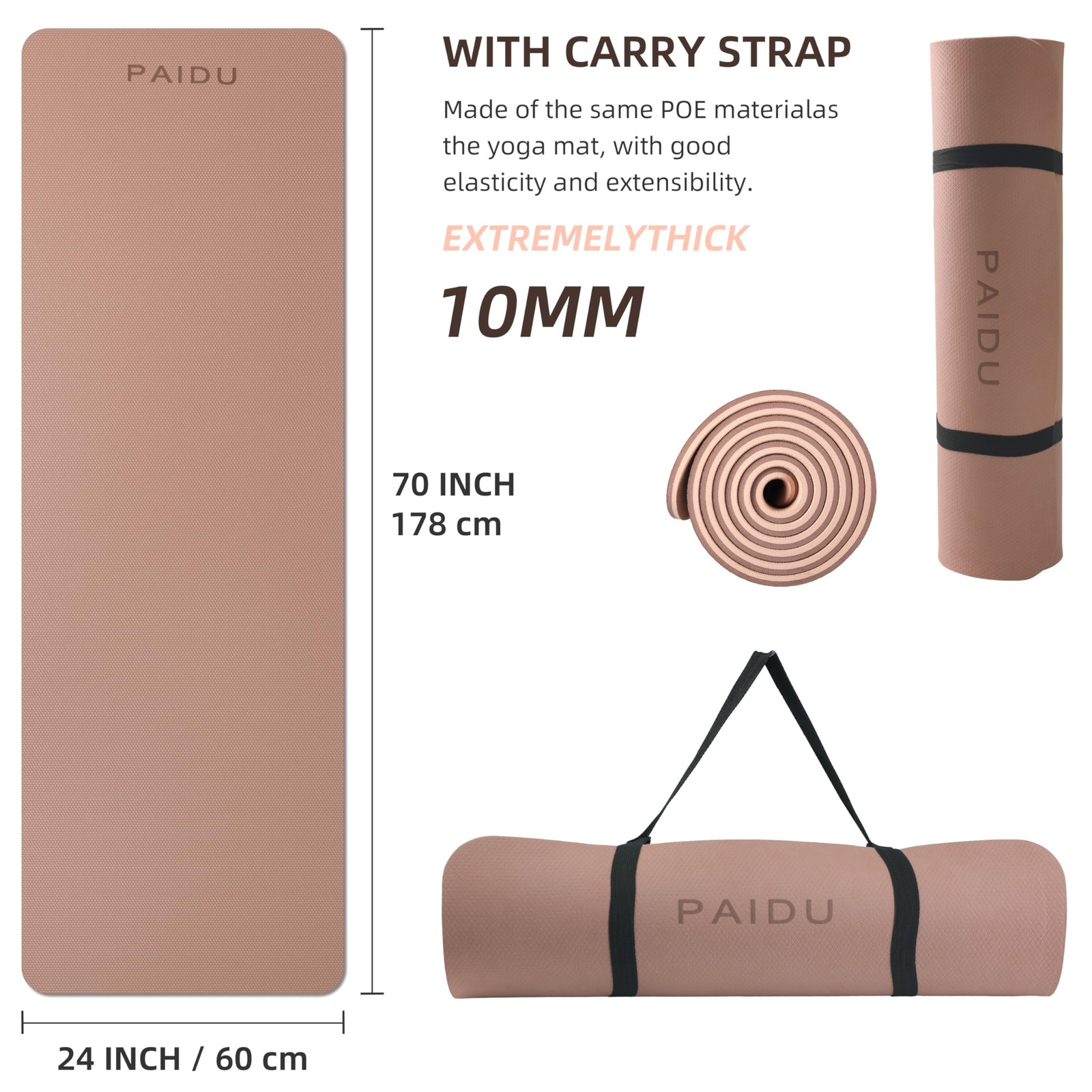 PAIDU Yoga Mat Non Slip Anti-tear,extra thick-2/5 inch（10MM）High R