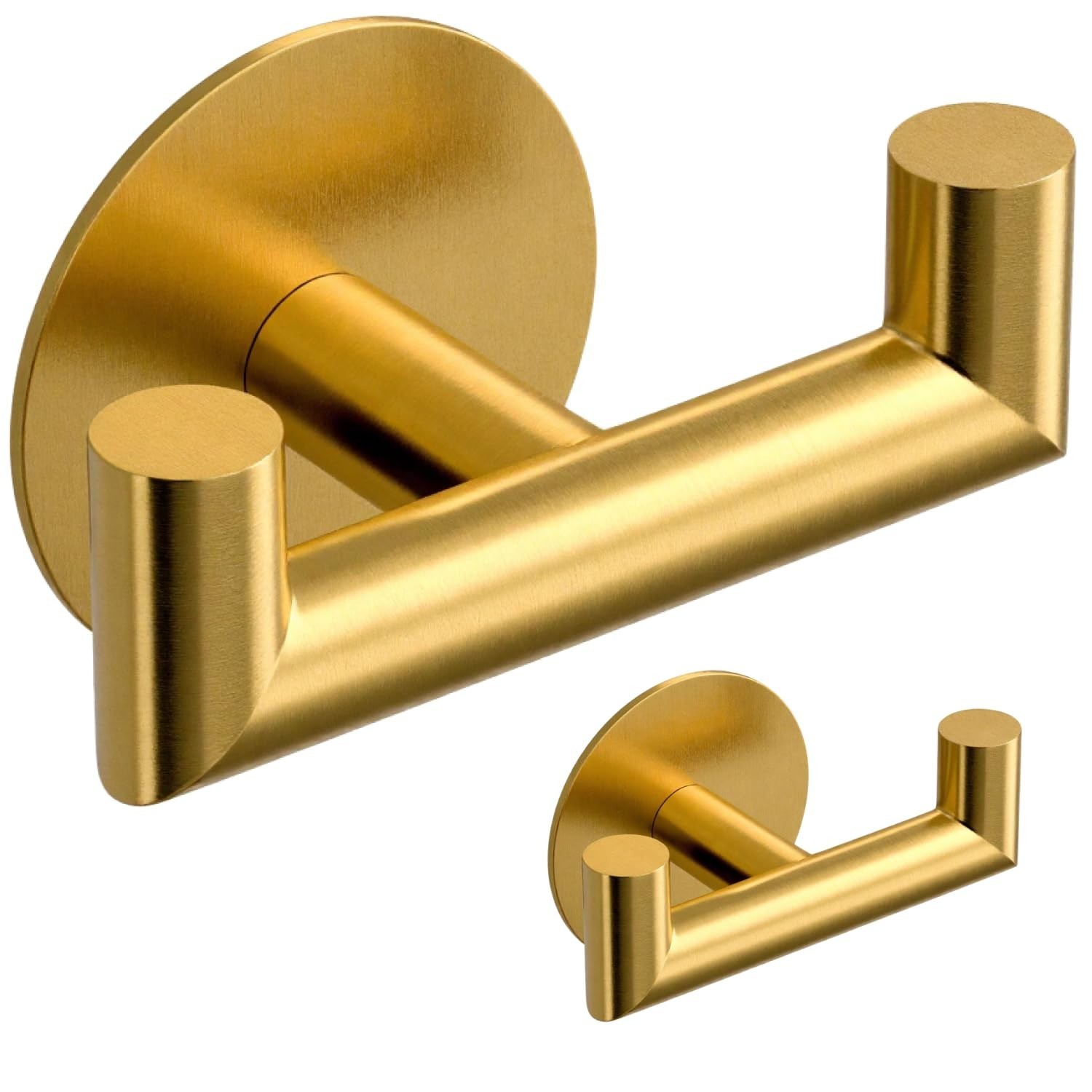 2 Pack Brushed Gold Bathroom Hooks for Towels – Self Adhesive Double Hooks fo…
