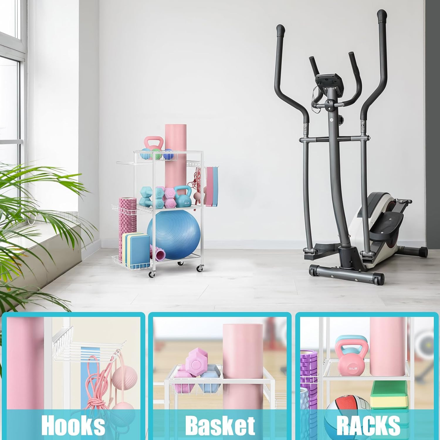 Yoga Mat Storage Rack – Metal Gym Organizer for Yoga Mats, Foam Rollers & Fitnes