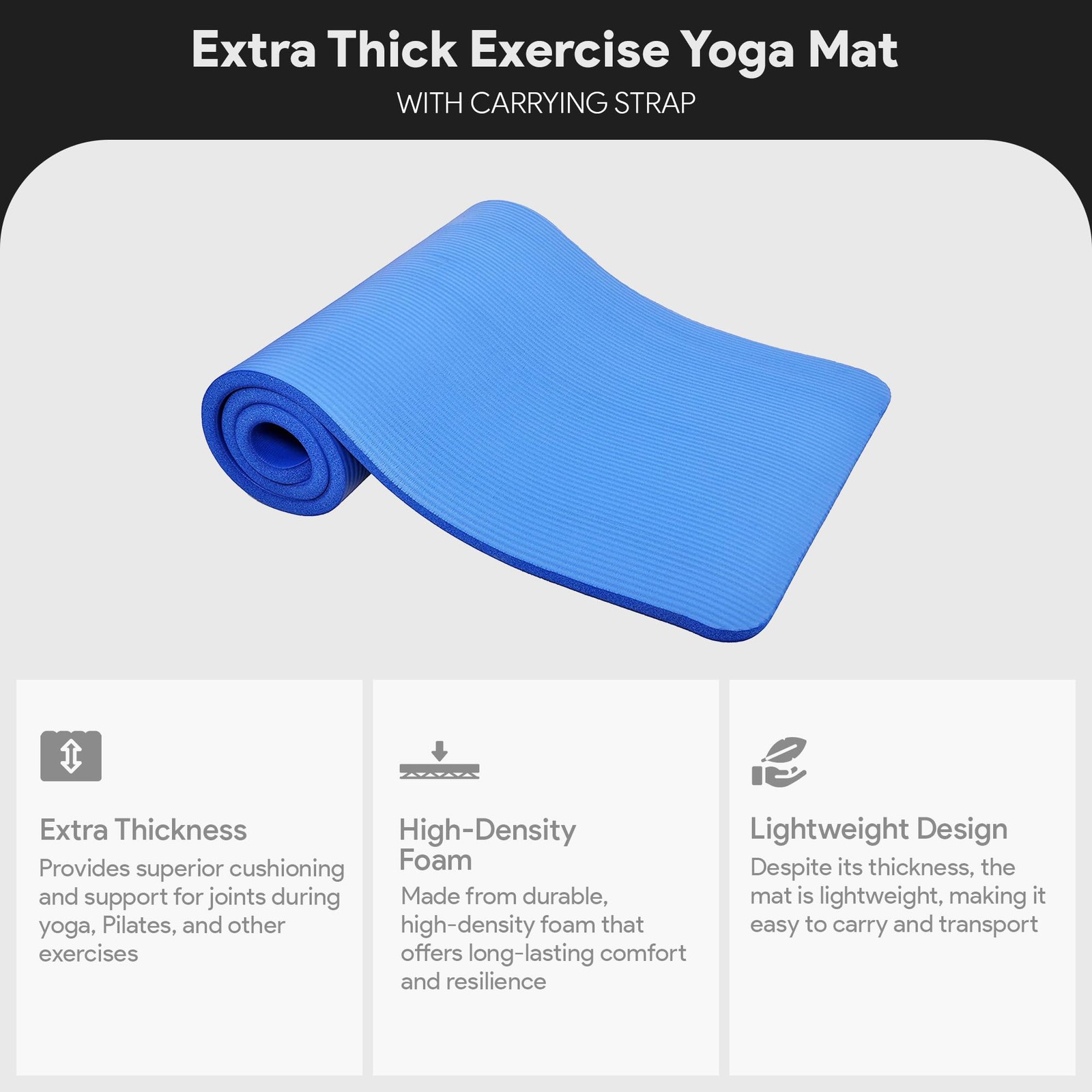 BalanceFrom GoCloud 71×24 Inches Extra Thick Yoga Mat 71&Prime; long 24&Prime; wide, Blue