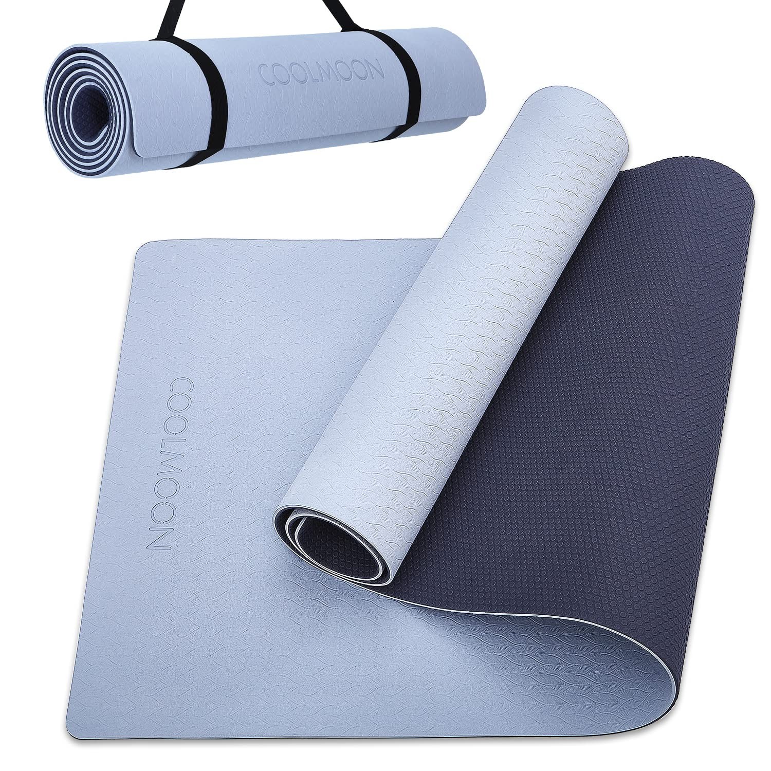 COOLMOON Yoga Mat Non Slip, Anti-Tear 1/4 Thick TPE Yoga Mats for Women and M…