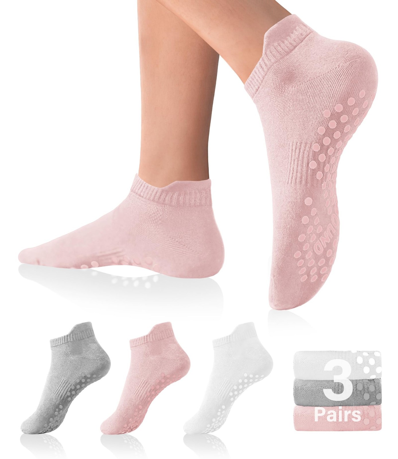 DIBAOLONG Pilates Socks with 8-10, 3 Pair With Grips (1grey+1white+1pink)
