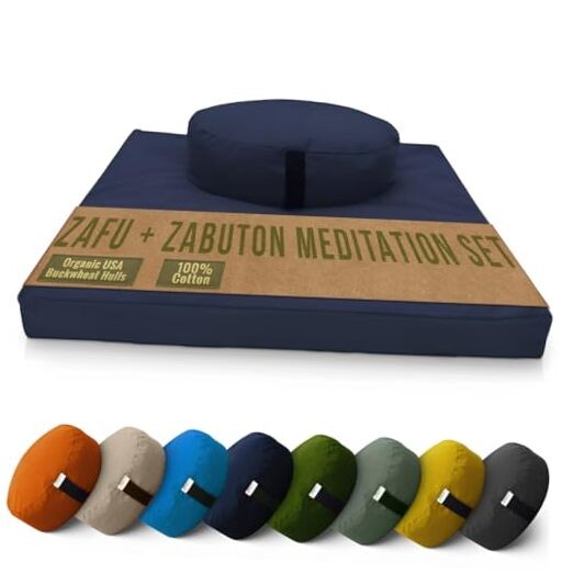 Meditation Cushion Mat Set – Zafu Floor Oval Combo Navy – 10oz Cotton Canvas