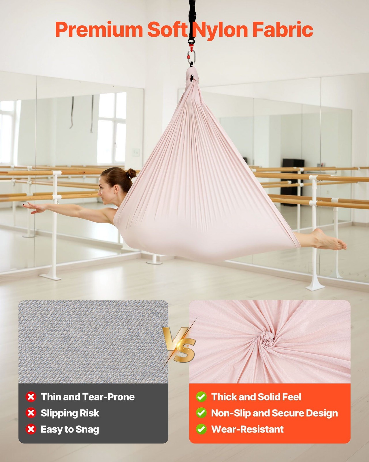 104.3×58.7in Aerial Yoga Hammock 300lb Strength Steel Carabiners & Chain Set