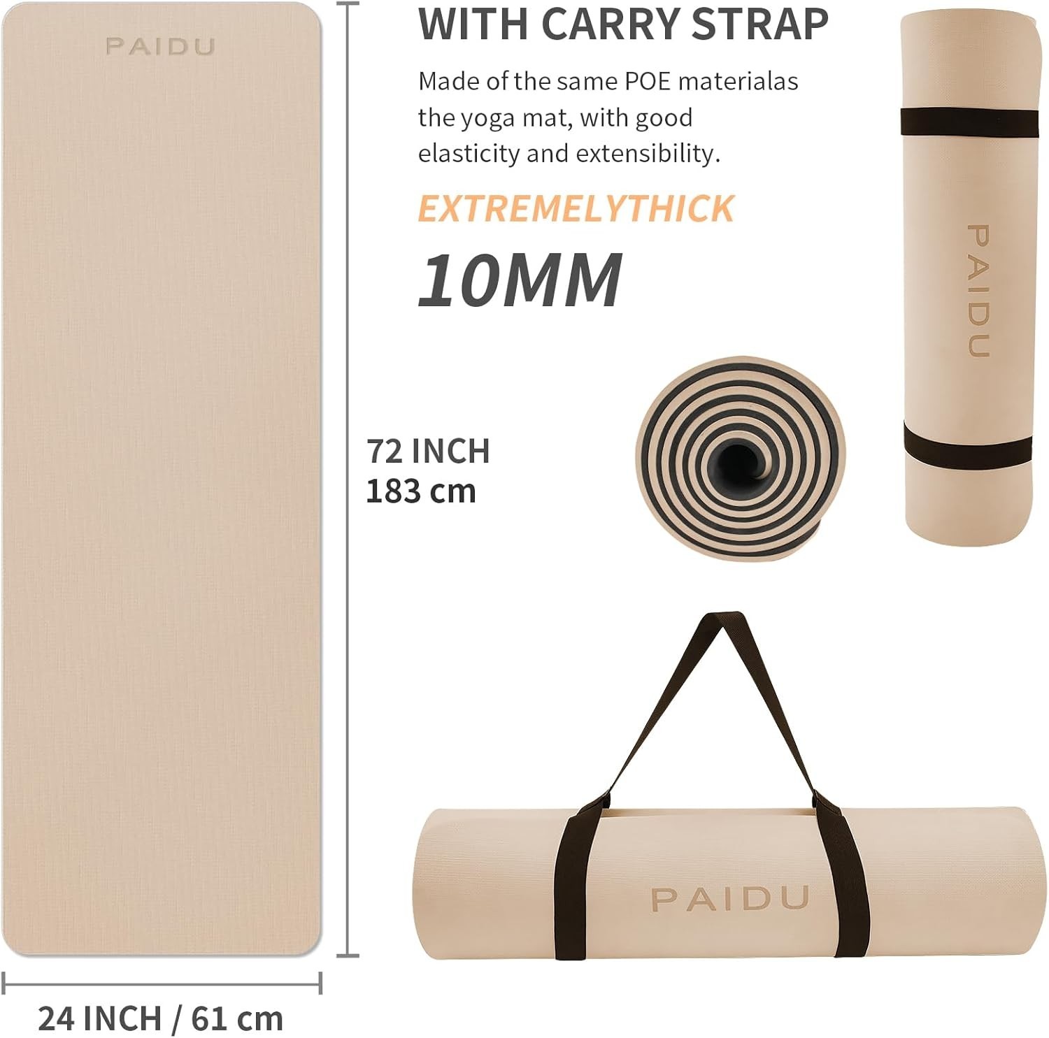 Yoga Mat Non Slip Anti-tear,extra thick-2/5 inch（10MM）High Resiliency Profess…
