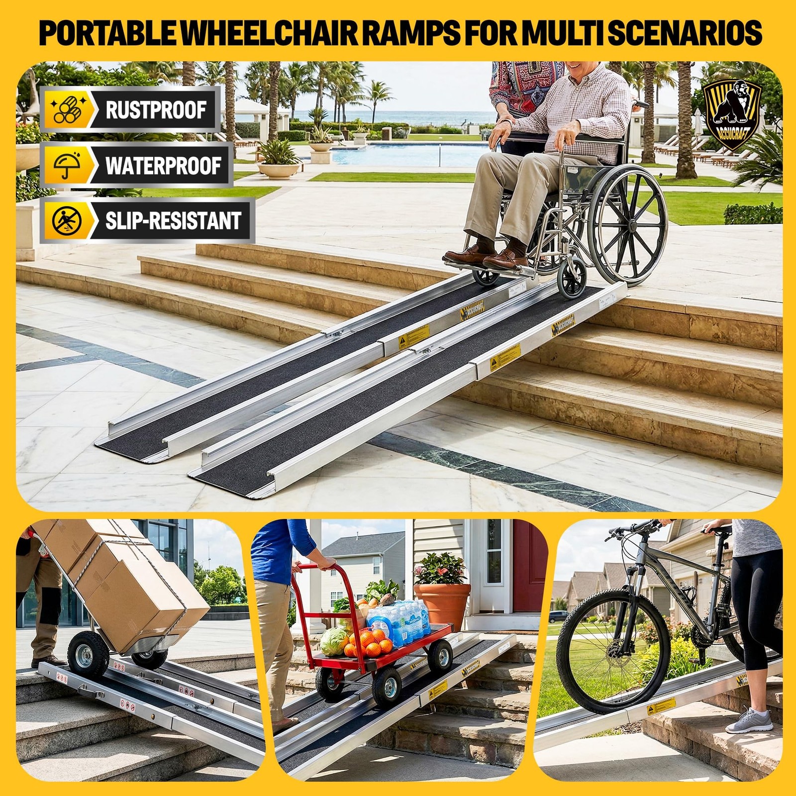 7FT Adjustable Portable Wheelchair Ramp 2.0, 1200 LBS Capacity Ramps for Whee…