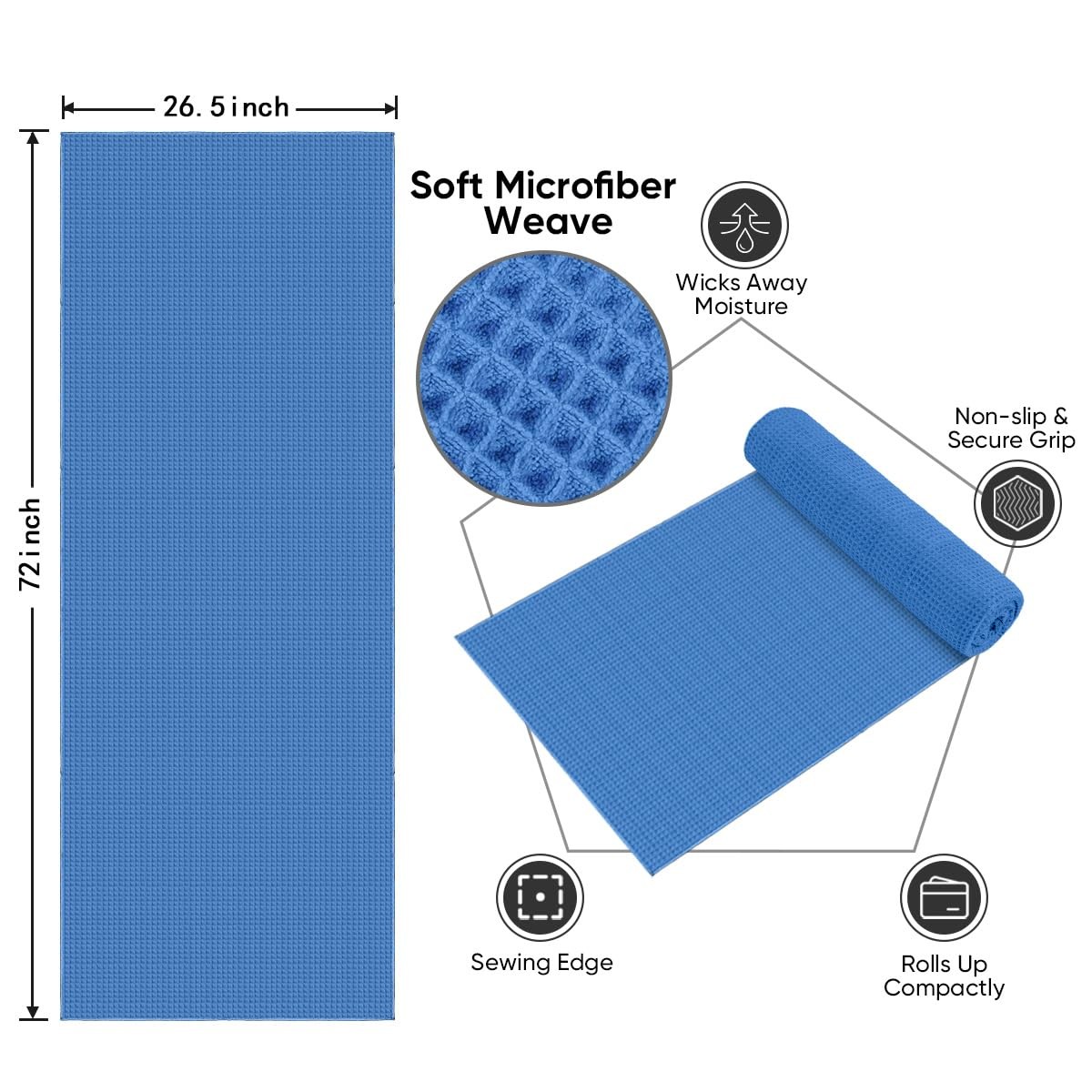 Homexcel Hot Yoga Towels 2 Pack 26.5 X 72 Non-Slip Ultra-Absorbent Microfiber
