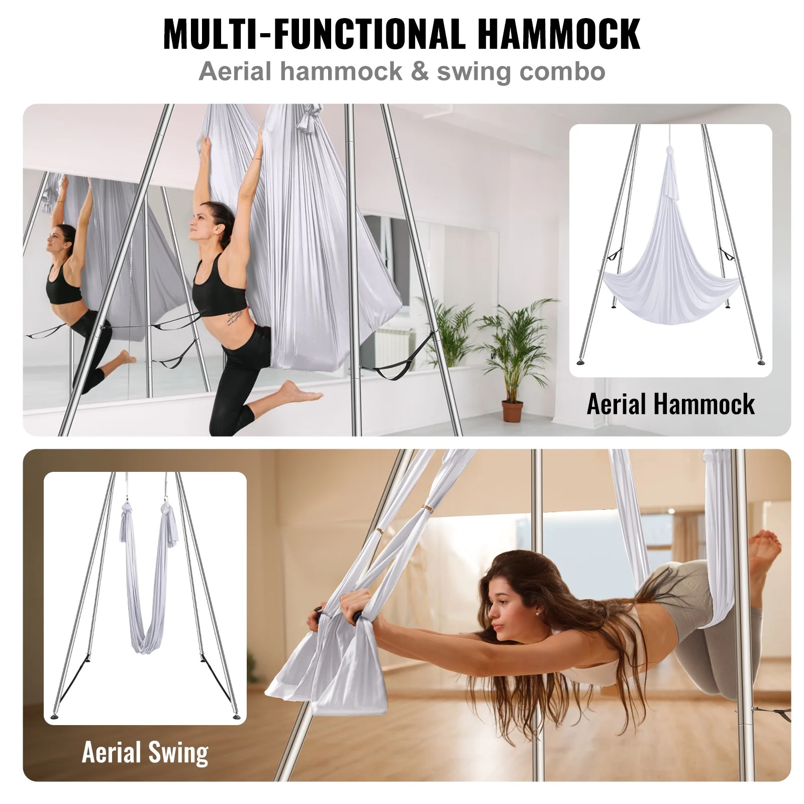 Yoga Swing Stand Hammock Aerial Silk Kit Load Yoga Frame White