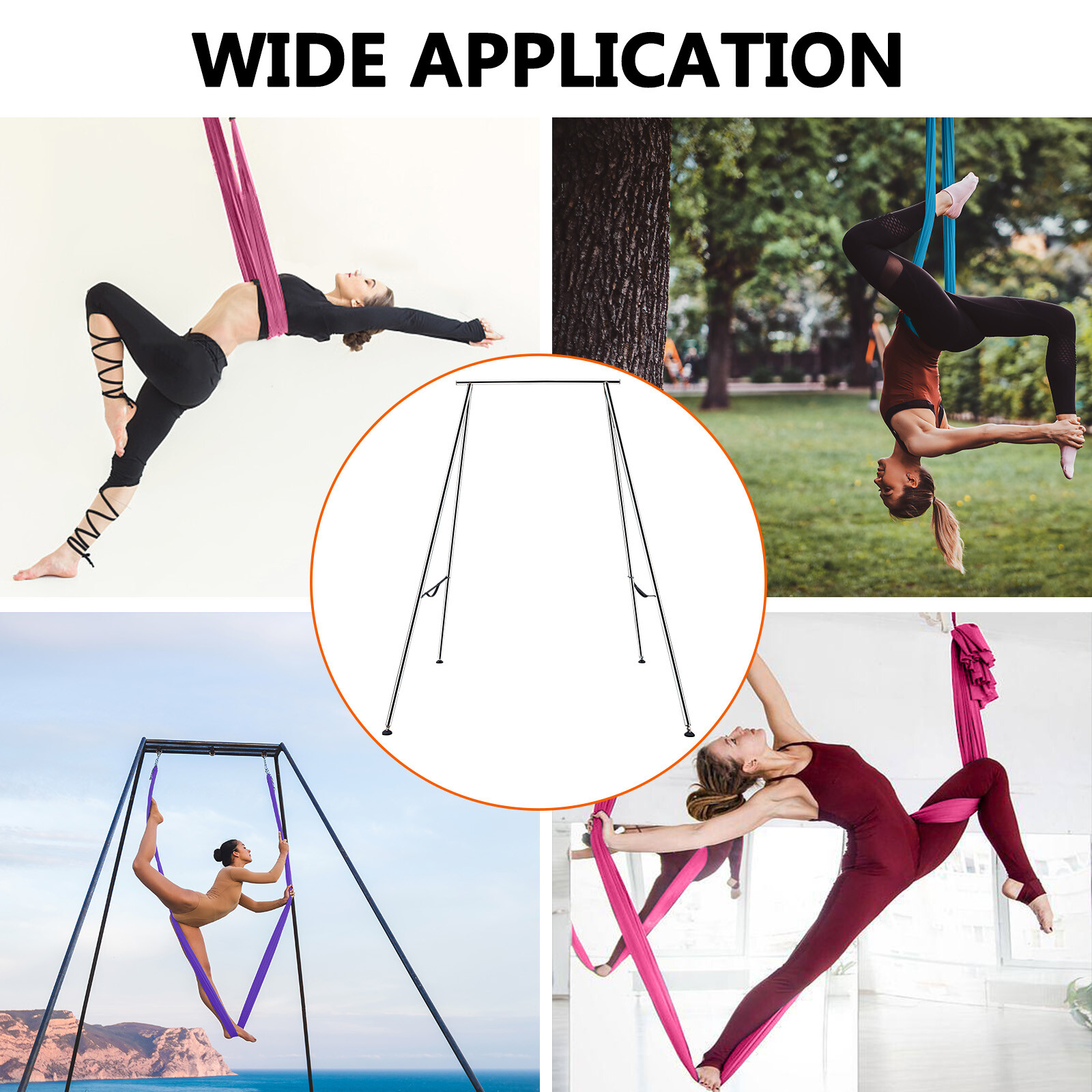 TECSPACE 6.6 FT~9.6 FT Adjustable Height Yoga Stand + 18 FT Aerial Silk (Purple)