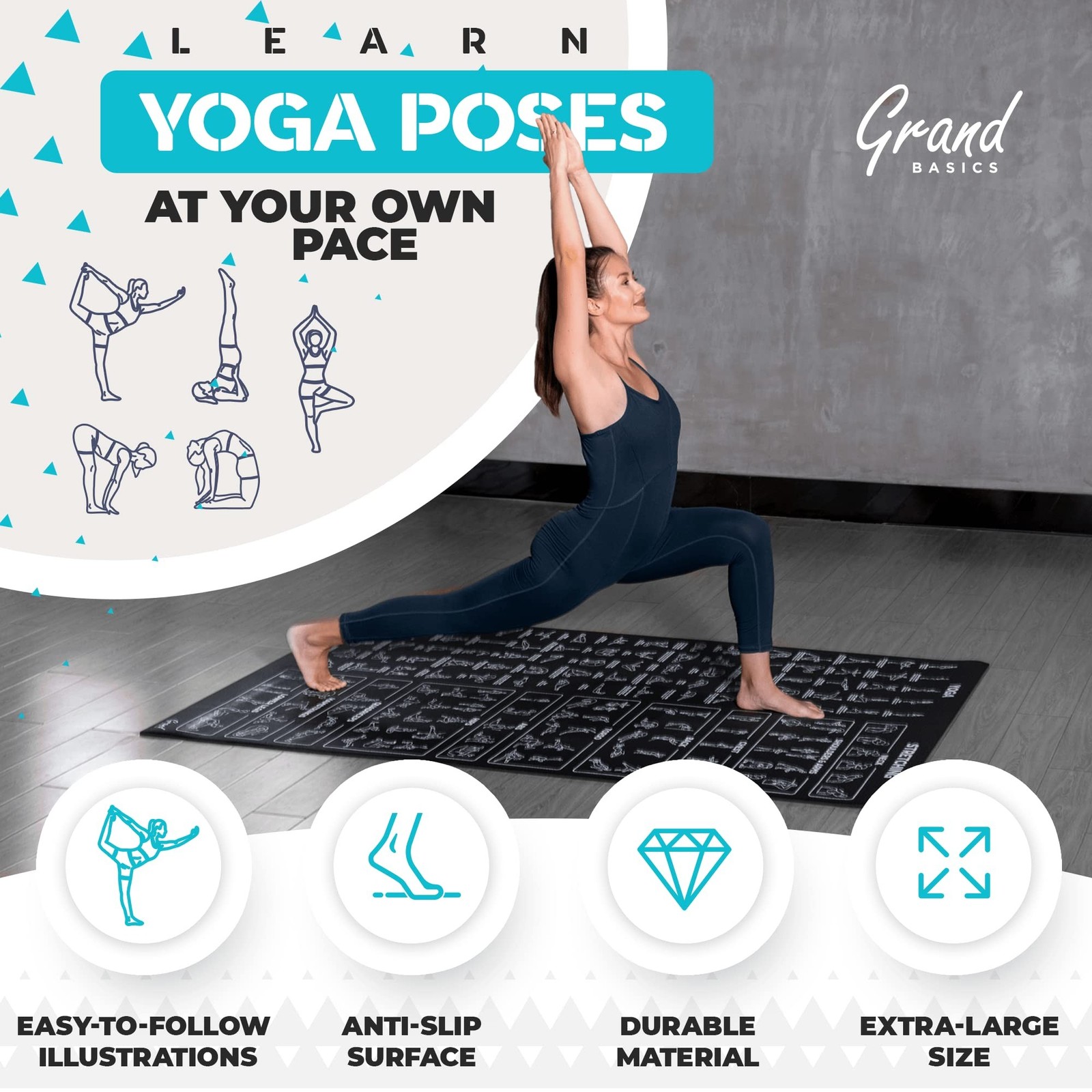 Extra-Large Instructional Yoga Mat with Poses Printed On It – 3X Bigger & 2X …